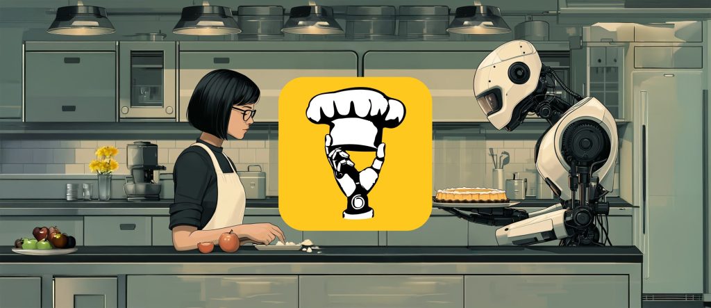 human and robot making tarte tatin together