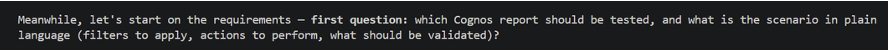 Playwright AI skill asking for the Cognos report and test scenario