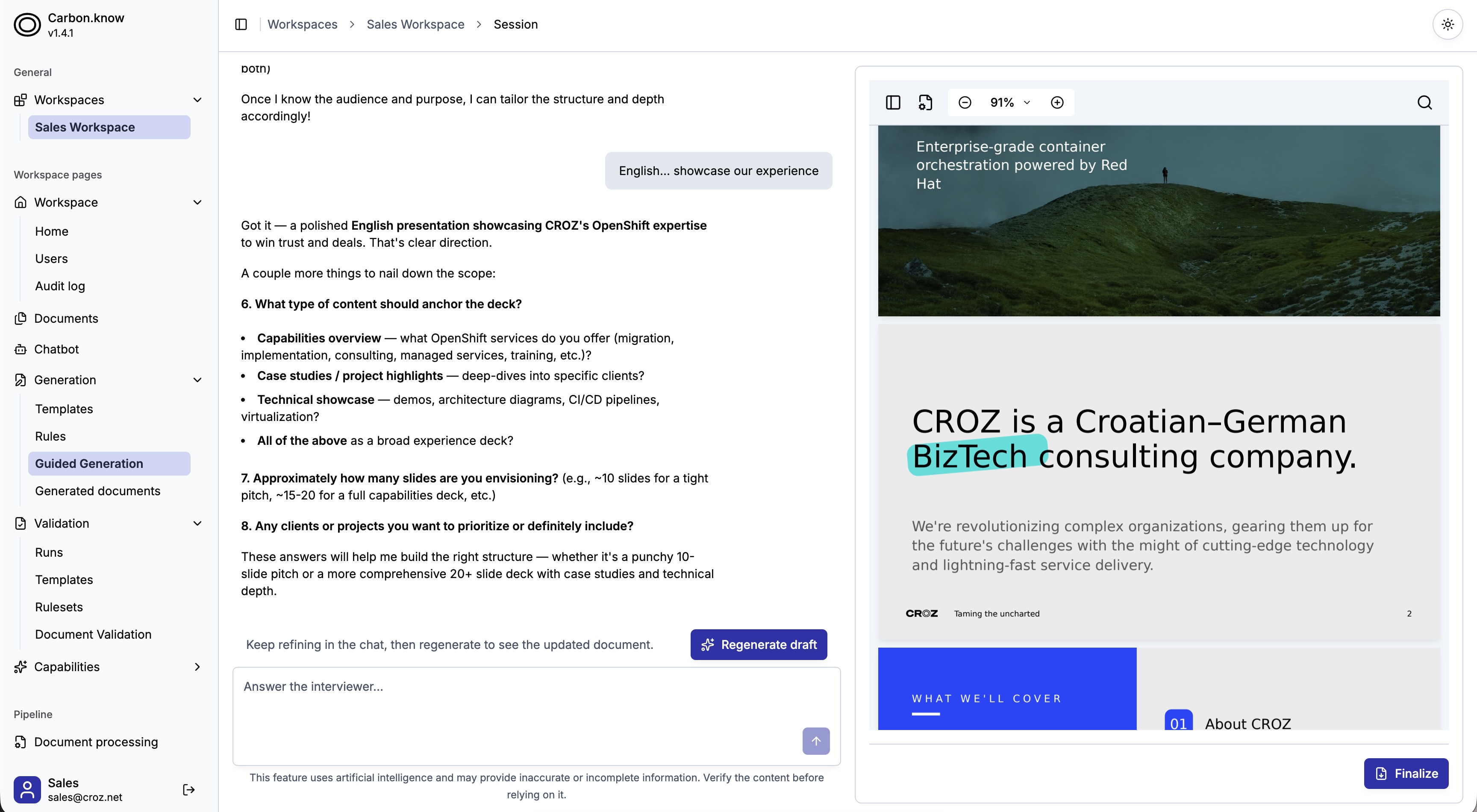 Carbon.know guided document generation