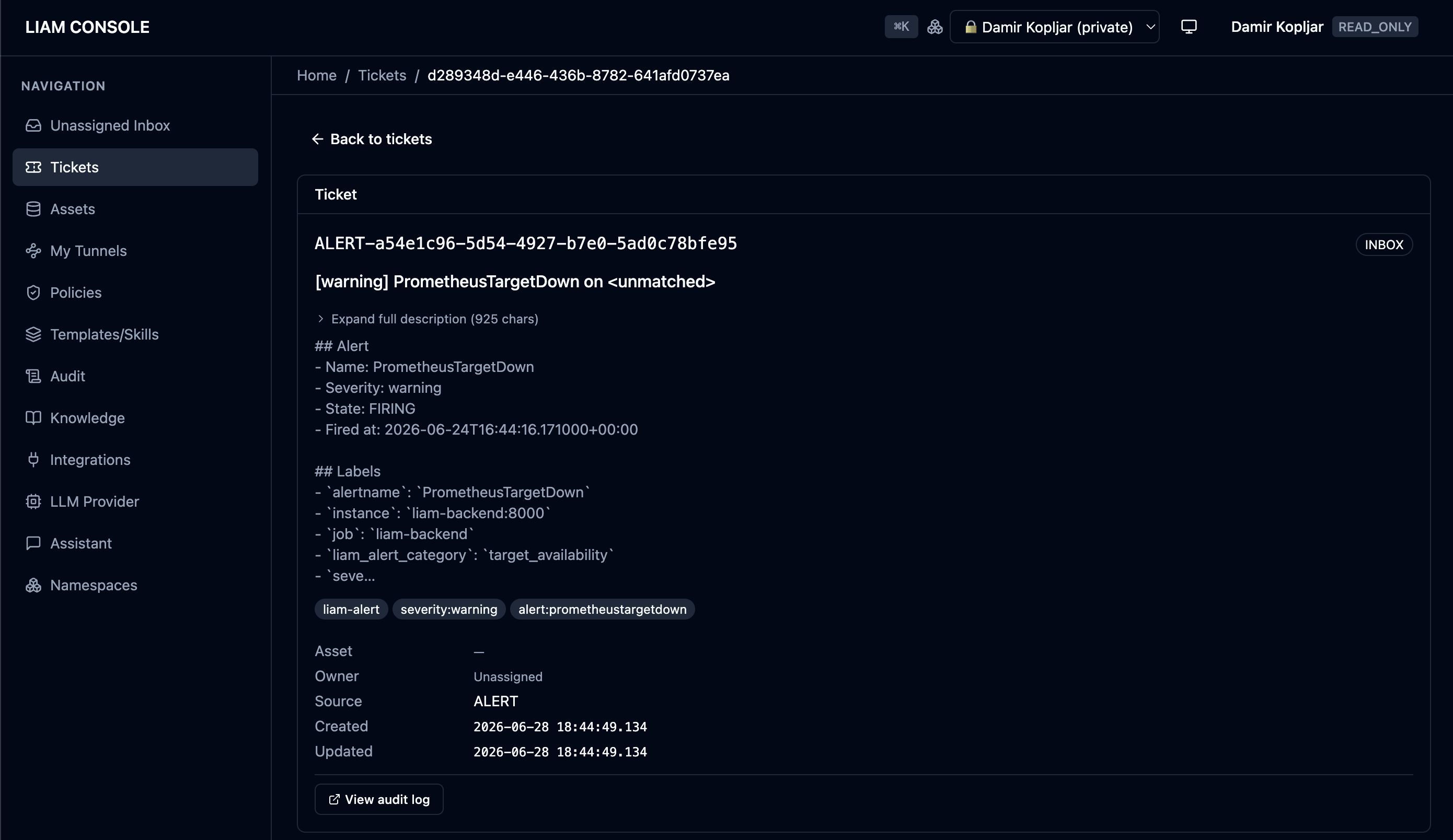 Carbon.operate ticket detail