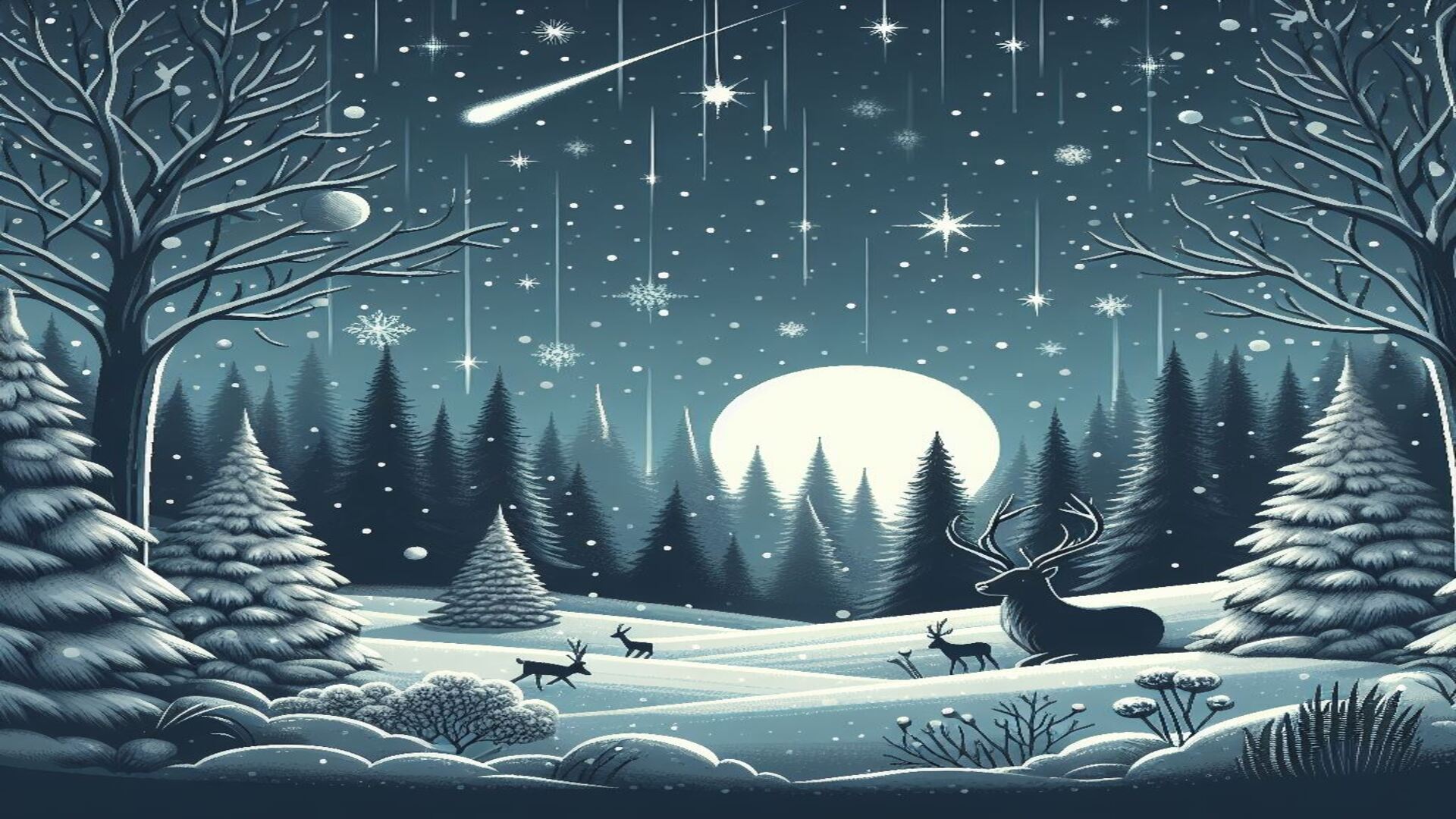 Reindeer under shooting star
